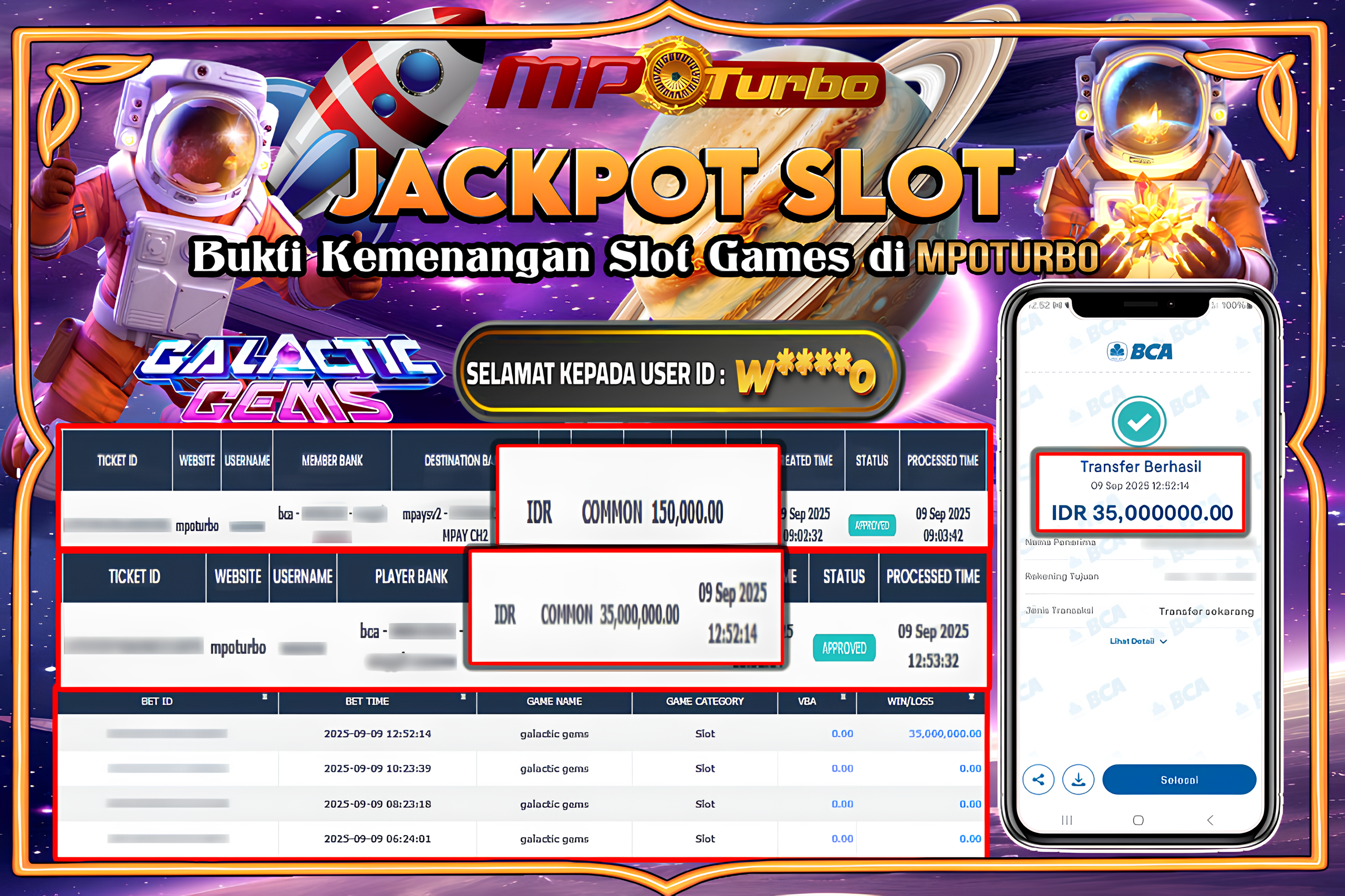 MPOTURBO JACKPOT SLOT GALATIC GEMS  - PG - SOFT Rp 35,000,000.00,- LUNAS